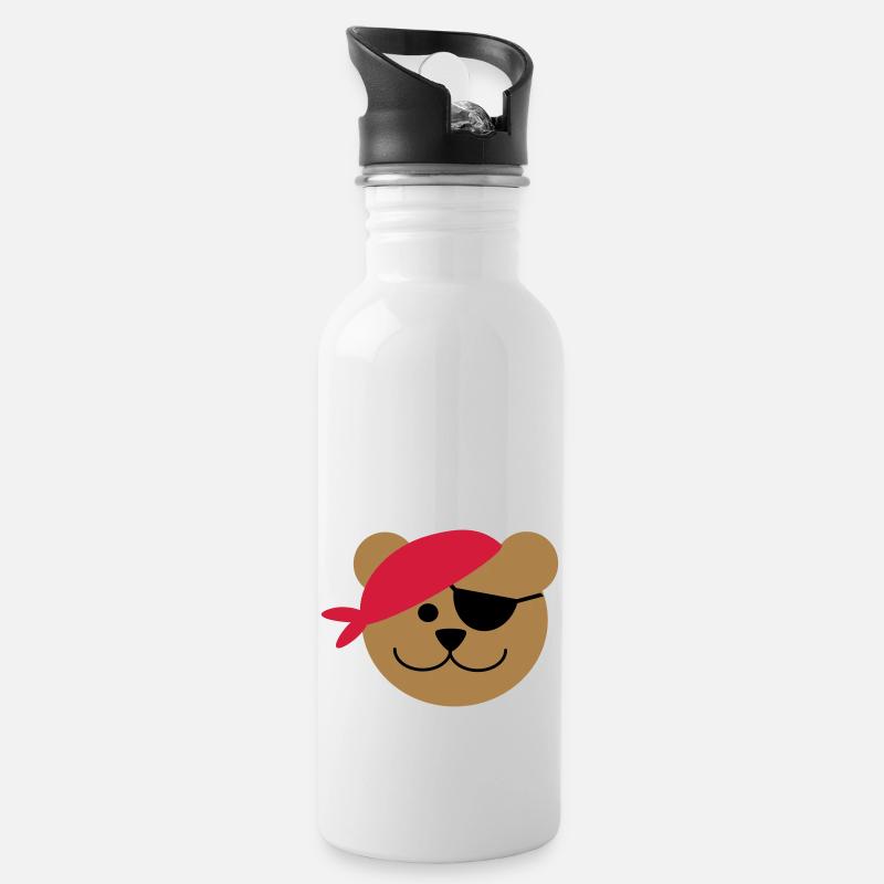 Piratenbär - Trinkflasche mit integriertem Trinkhalm - Weiß