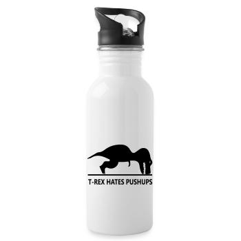 trex_hates_pushups - Water bottle with straw - white - Right