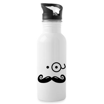 gentlemans mustache with glass / sir - Water bottle with straw - white - Right