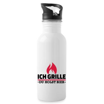 Ich grille du holst Bier - Trinkflasche mit integriertem Trinkhalm - Weiß - Rechts