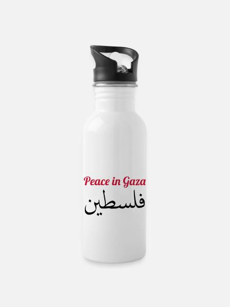 Peace in Gaza - Trinkflasche mit integriertem Trinkhalm - Weiß