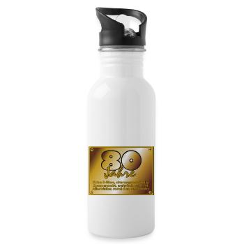 Geburtstag 80 Jahre - Messingschild - Trinkflasche mit integriertem Trinkhalm - Weiß - Rechts