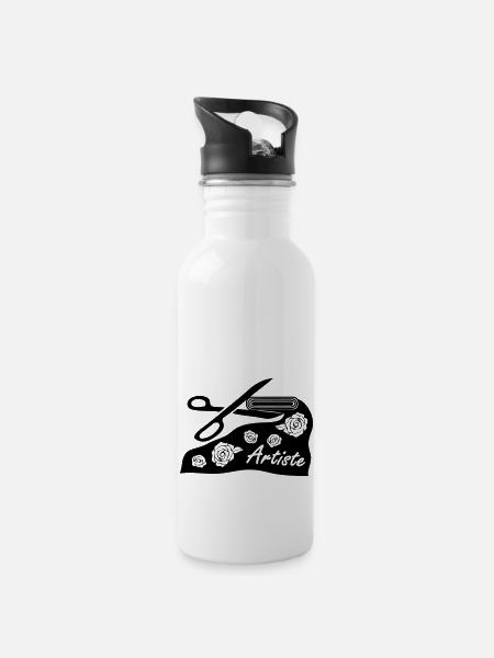 Avec tissu et des ciseaux pour le projet d'art - Gourde avec paille intégrée - blanc