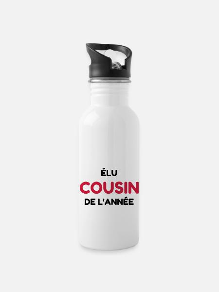 Cousin - Cousine - Famille - Bébé - Naissance - Gourde avec paille intégrée - blanc