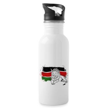 Lion - Kenya Flag - Löwe - Trinkflasche mit integriertem Trinkhalm - Weiß - Rechts