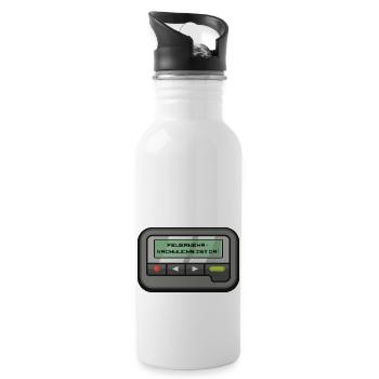 Feuerwehr-Nachwuchs ist da! Pagermeldung - Trinkflasche mit integriertem Trinkhalm - Weiß - Rechts