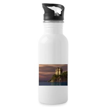 Schottisches Schloss am Meer - Trinkflasche mit integriertem Trinkhalm - Weiß - Rechts