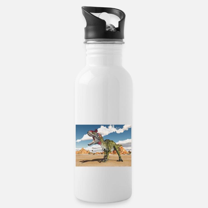 Dinosaurier Cryolophosaurus - Trinkflasche mit integriertem Trinkhalm - Weiß