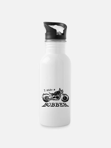 Ich fahre eine Bobber-Sorte - Trinkflasche mit integriertem Trinkhalm - Weiß
