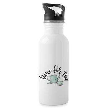 Time for Tea, Vintage Teapot and Cup - Water bottle with straw - white - Right
