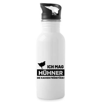 ich mag hühner - die kacken frühstück funshirt - Trinkflasche mit integriertem Trinkhalm - Weiß - Rechts