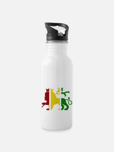 Lion of judah - Reggae Löwe - Trinkflasche mit integriertem Trinkhalm - Weiß
