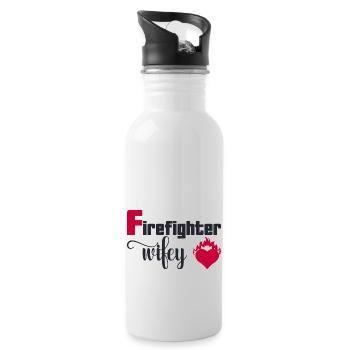Firefighter wifey - Water bottle with straw - white - Right