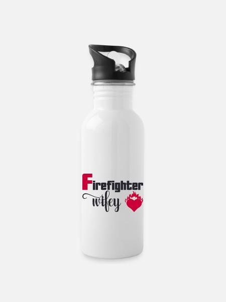 Firefighter wifey - Water bottle with straw - white