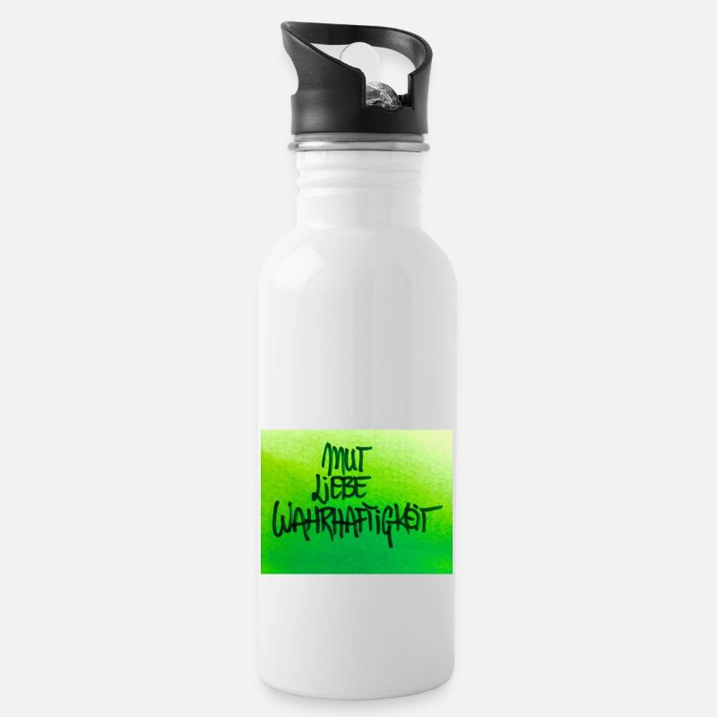 MUT, LIEBE, WAHRHEIT - Trinkflasche mit integriertem Trinkhalm - Weiß