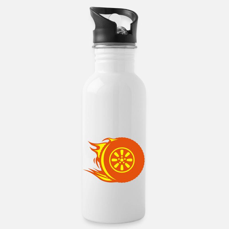 Feuerrad-Reifen - Trinkflasche mit integriertem Trinkhalm - Weiß