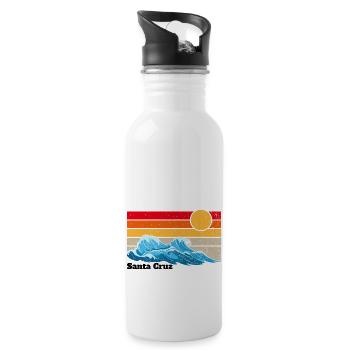 Santa Cruz Waves Gift Retro Vintage Old - Water bottle with straw - white - Right