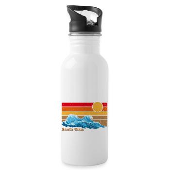 Santa Cruz Waves Gift Retro Vintage Old - Water bottle with straw - white - Right