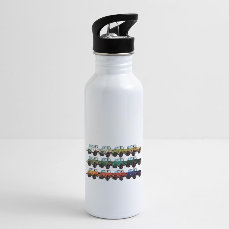 Farbpalette Unimog - Oldtimer - Regenbogen anders Trinkflasche mit integriertem Trinkhalm