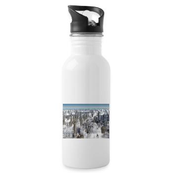 Futuristic skyscrapers in a megacity - Water bottle with straw - white - Right
