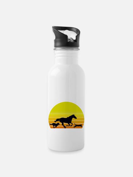 Hund Pferd Katze Sonne - Trinkflasche mit integriertem Trinkhalm - Weiß