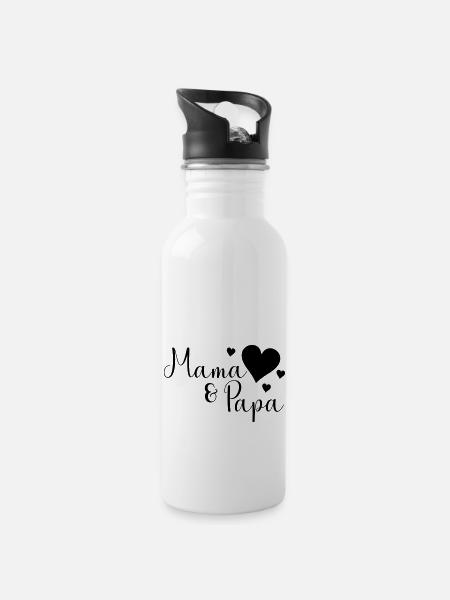 Mama und Papa - Trinkflasche mit integriertem Trinkhalm - Weiß