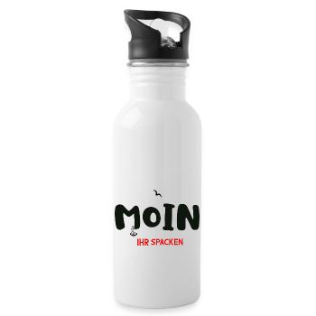 Moin Ihr Spacken - Trinkflasche mit integriertem Trinkhalm - Weiß - Rechts