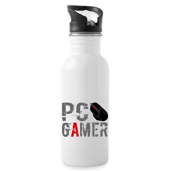 PC Gamer Maus Gaming Zocken - Trinkflasche mit integriertem Trinkhalm - Weiß - Rechts