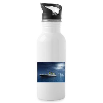 Historisches Passagierschiff Titanic und Eisberg - Trinkflasche mit integriertem Trinkhalm - Weiß - Rechts