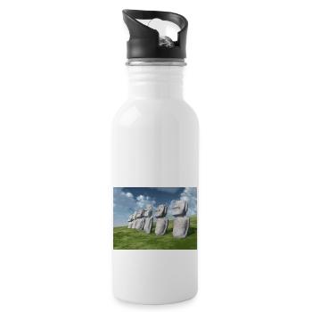 Moai Statuen auf der Osterinsel - Trinkflasche mit integriertem Trinkhalm - Weiß - Rechts