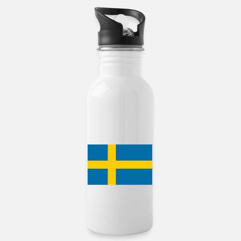 Flagge Schwedens - Trinkflasche mit integriertem Trinkhalm - Weiß