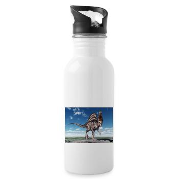 Dinosaurier Spinosaurus in einer Landschaft - Trinkflasche mit integriertem Trinkhalm - Weiß - Rechts