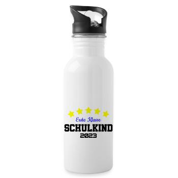 Farben änderbar | Erste Klasse Schulkind 2023 - Trinkflasche mit integriertem Trinkhalm - Weiß - Rechts
