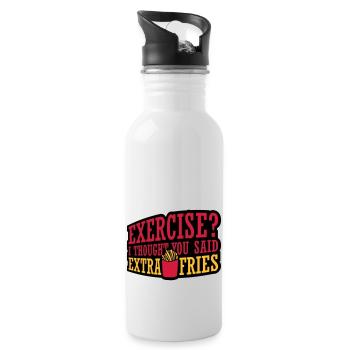 Exercise Extra Fries Quote - Water bottle with straw - white - Right