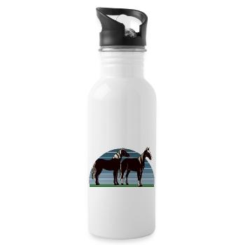 Pferde - Trinkflasche mit integriertem Trinkhalm - Weiß - Rechts