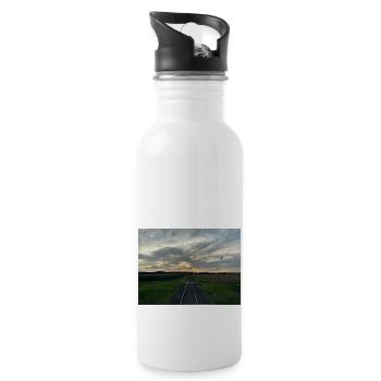 Eisenbahn fährt in den Abend - Trinkflasche mit integriertem Trinkhalm - Weiß - Rechts