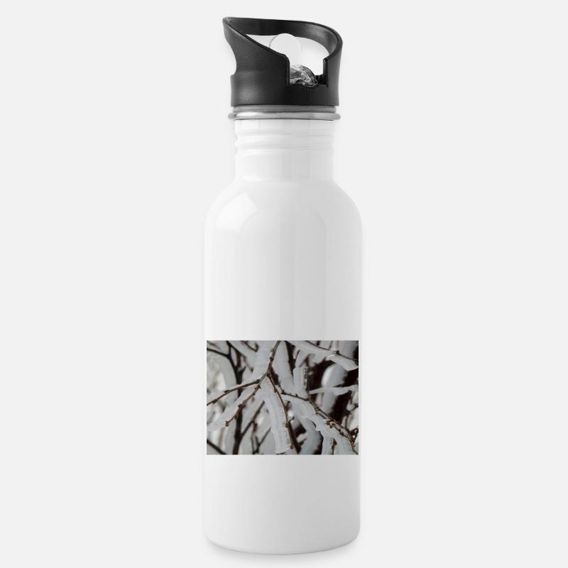 Ice on branches - Water bottle with straw - white