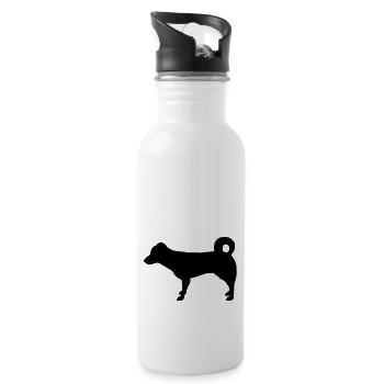 Hund Silhouette - Trinkflasche mit integriertem Trinkhalm - Weiß - Rechts