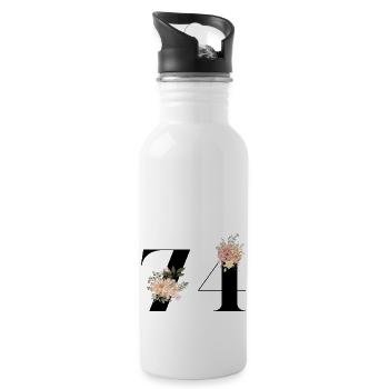 74th Anniversary Flowers (Gift of 74 years) - Water bottle with straw - white - Right