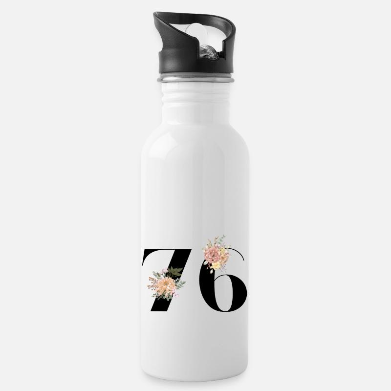 76e anniversaire fleuris (Cadeau de 76 ans) - Gourde avec paille intégrée - blanc