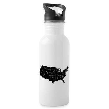 United States Of Amrica Black Patchwork Map - Water bottle with straw - white - Right