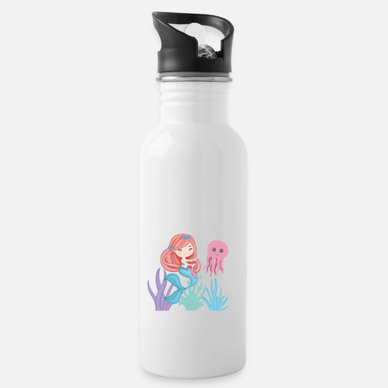 Die kleine Sirene mit ihrem Oktopusfreund - Trinkflasche mit integriertem Trinkhalm - Weiß
