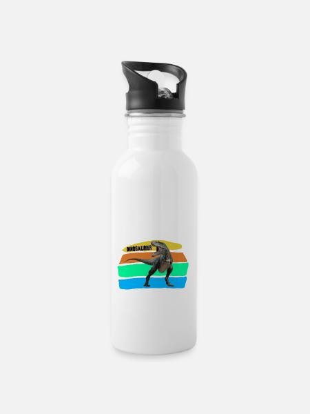 Dinosaurier - Trinkflasche mit integriertem Trinkhalm - Weiß