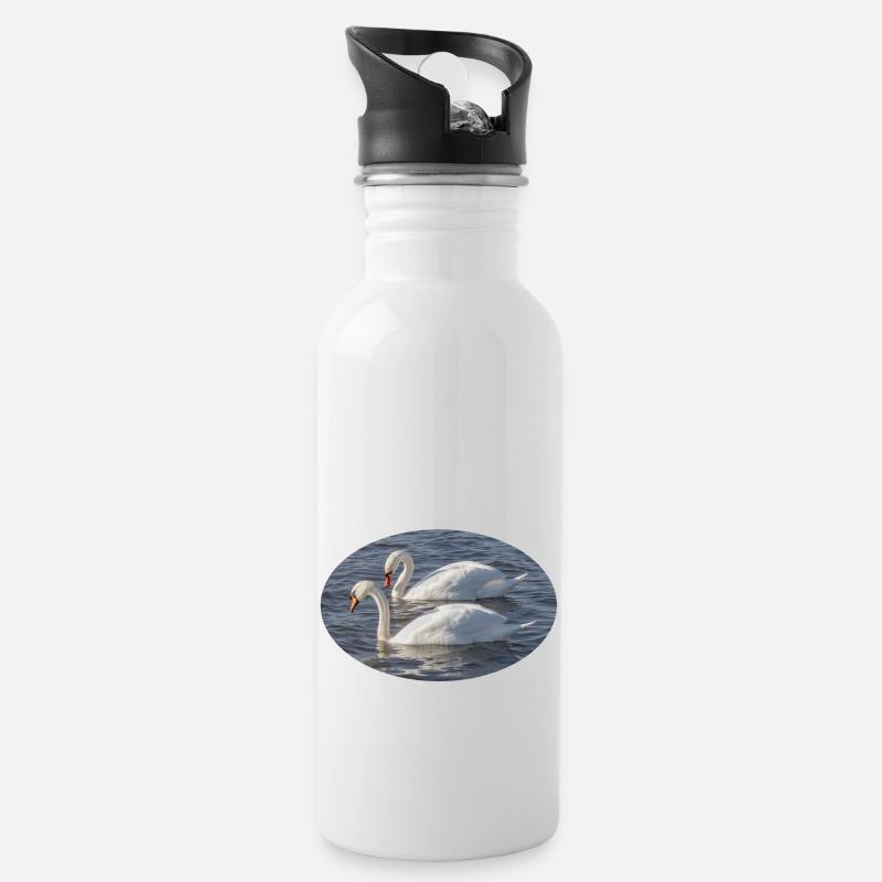 Swan pairs - Water bottle with straw - white
