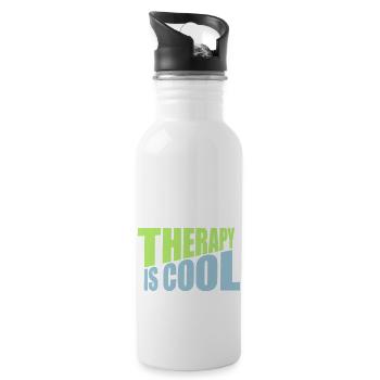therapy is cool Zitat - Trinkflasche mit integriertem Trinkhalm - Weiß - Rechts