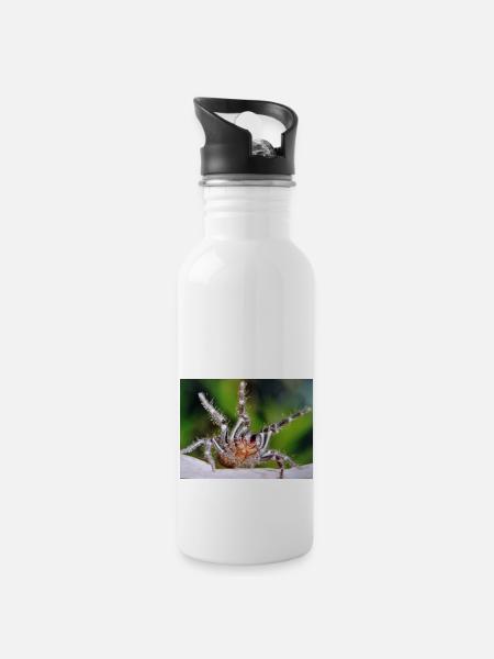Vogelspinne - Trinkflasche mit integriertem Trinkhalm - Weiß