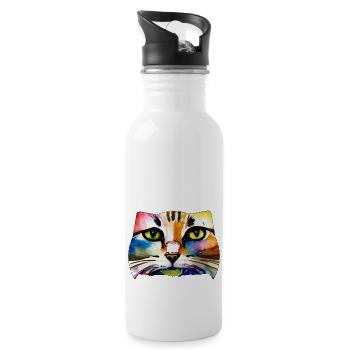 Katzengesicht 7 - Trinkflasche mit integriertem Trinkhalm - Weiß - Rechts