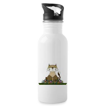 Katze - Trinkflasche mit integriertem Trinkhalm - Weiß - Rechts