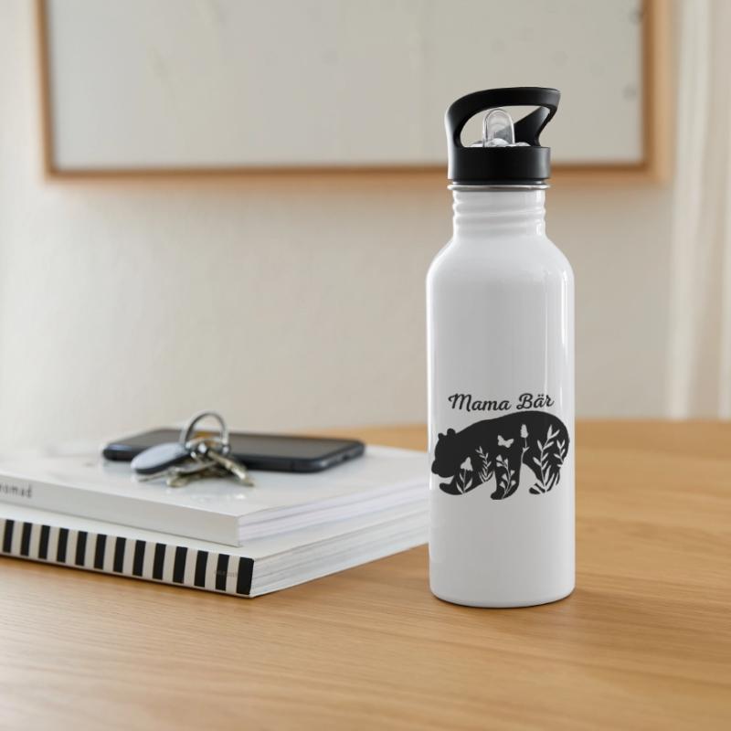 Mama Bär, Muttertagsdesign, Muttertagsgeschenk Trinkflasche mit integriertem Trinkhalm