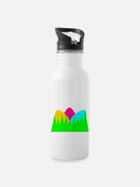 Bunte Ostereier - Trinkflasche mit integriertem Trinkhalm - Weiß